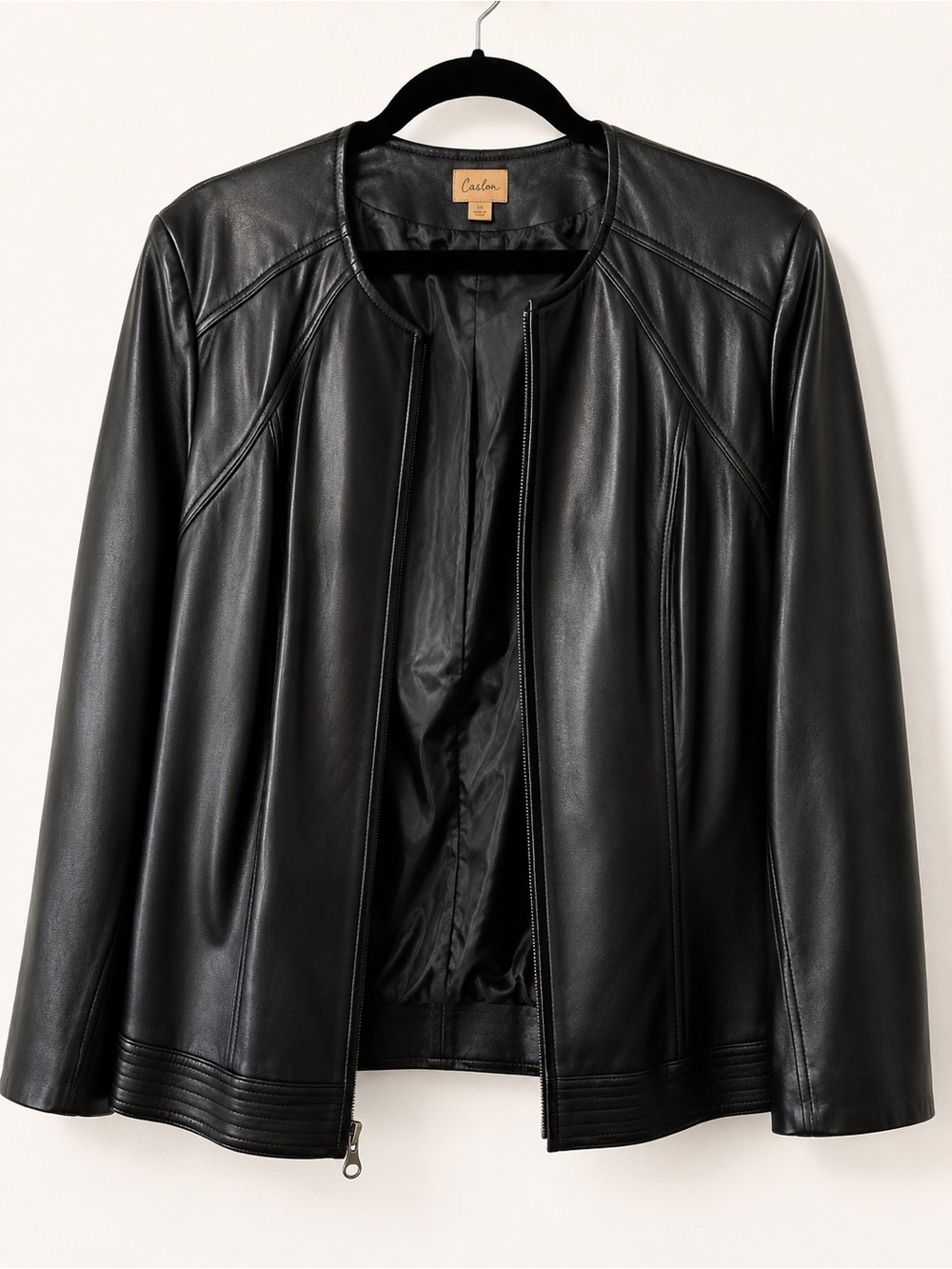 Caslon Women's Black Leather Zip-Front Jacket
